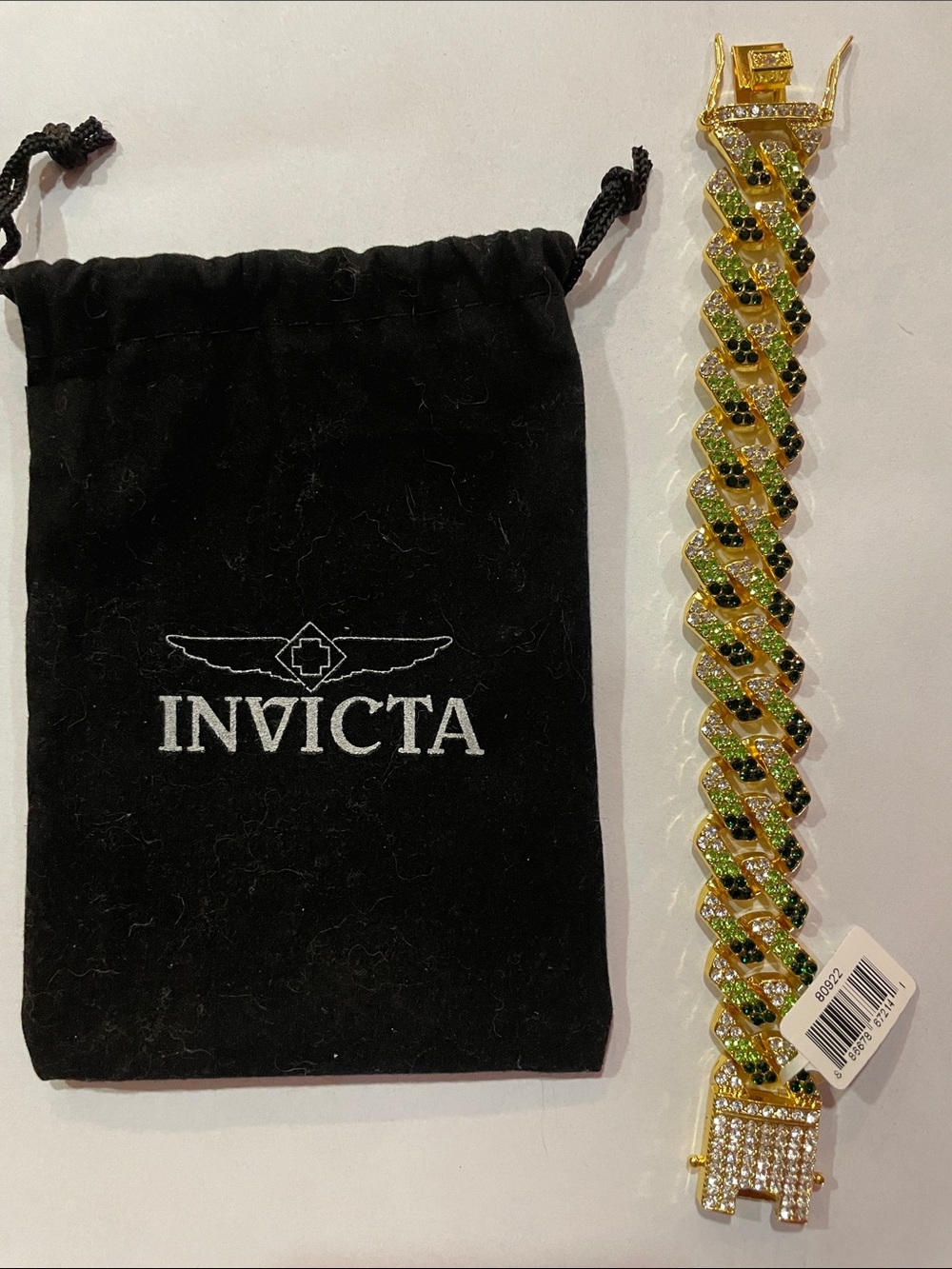Invicta Gold Tone Bracelet with Green and Black Accents